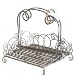 Panier porte serviette de table orn� de volutes � poser en fer patin� gris 18x19x20cm