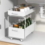 Panier de rangement avec 2 tiroirs meuble sous - vier de cuisine  2 tages etagre coulissant pour ...