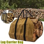 Panier sac  bche anse porte bois de chauffage - kaki - toile cire - 39 * 18
