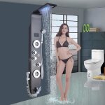 Panneau colonne de douche hydromassante noir en acier inox avec 6 buses massants colonne douche multifonction ...