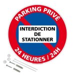 Parking priv interdiction de stationner 24h / 24 panneau signalisation rond prperc en pvc + kit de ...