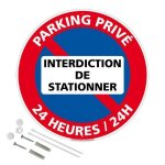 Parking privé interdiction de stationner 24h / 24 panneau signalisation rond prépercé en pvc + kit de ... Parking privé interdiction de stationner 24h / 24 panneau signalisation rond prépercé en pvc + kit de ...
