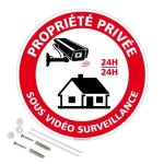 Propri�t� priv�e sous video surveillance 24h / 24 panneau signalisation rond pr�perc� en pvc + kit de ...