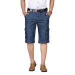 Pantacourt cargo homme en jeans multi - poches coupe droite ete effet d�lav�