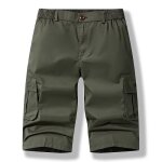 Pantacourt cargo homme multi - poches en coton taille elastique pantalon courte coupe droite couleur ...