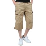Pantacourt cargo homme straight grande taille multi - poches pantalon court en coton couleur unie - kaki ...