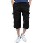 Pantacourt cargo homme straight grande taille multi - poches pantalon court en coton couleur unie - noir ...