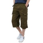 Pantacourt cargo homme straight grande taille multi - poches pantalon court en coton couleur unie - vert ...