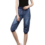 Pantacourt femme jeans taille haute pantalon taille lastique femme ete - bleu