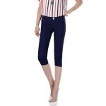 Pantacourt femme slim fit stretch ete couleur unie pantalon court en jean skinny 5 poches - bleu marine ...