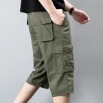 Pantacourt homme cargo en coton coupe droite taille standard �lastiqu�e multipoches grande taille - vert ...