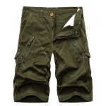 Pantacourt homme cargo en coton coupe droite taille standard multipoches grande taille - vert