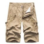 Pantacourt homme cargo multipoches coupe droite casual pantalon court en coton couleur unie - kaki