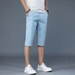 Pantacourt homme ete leger respirante couleur unie coupe droite - bleu ciel