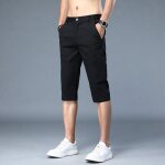 Pantacourt homme ete leger respirante couleur unie coupe droite - noir