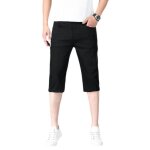 Pantacourt homme en jeans ete stretch coupe droite casual pantalon court 5 poches couleur unie confortable ...