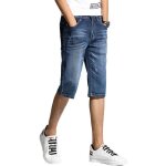 Pantacourt homme en jean stretch straight pantalon 3 - 4 Été effet délavé 5 poches - bleu Pantacourt homme en jean stretch straight pantalon 3 - 4 Été effet délavé 5 poches - bleu
