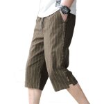 Pantacourt homme en lin coton casual �t� - marron