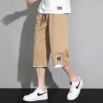 Pantacourt homme relaxed fit jambe droite ete casual leger taille elastiquee - kaki
