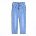 Pantacourt en jean femme chic taille haute grande taille slim fit extensible - bleu clair