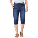 Pantacourt en jeans homme coupe droite stretch pantalon court en jean 5 poches effet d�lav� - bleu