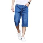 Pantacourt en jean homme elastique coupe droite taille standard effect dlav