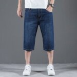 Pantacourt en jean homme leger regular leger ete grande taille coupe droite - bleu Pantacourt en jean homme leger regular leger ete grande taille coupe droite - bleu