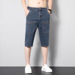 Pantacourt en jeans homme multi - poches stretch coupe droite casual - dark blue Pantacourt en jeans homme multi - poches stretch coupe droite casual - dark blue
