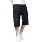 Pantacourt en jeans homme multipoches grande taille coupe droite stretch effet d�lav�