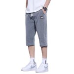 Pantacourt en jeans homme taille elastique coupe droite casual pantalon court ete stretch effet d�lav� ...