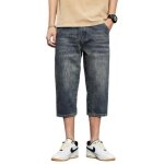 Pantacourt en jeans homme vintage coupe droite casual pantalon court cargo 5 poches effet us et dlav ...