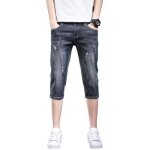 Pantacourt en jean slim fit pour homme pantalon court stretch 5 poches effet abrasion et dlav