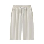 Pantacourt lin homme taille elastique coupe droite casual pantalon court ete respirant couleur unie confortabl ...
