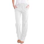 Pantalon ample d�contract� en coton et lin pour femme - blanc - respirant - yoga - randonn�e - montagne ...