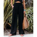 Pantalon ample dcontract en lin et coton  jambe large pour femmes noir