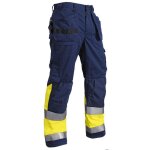 Pantalon artisan coton haute - visibilit� � poches flottantes marine / jaune fluo 60 jambes courtes 1529137088 ...
