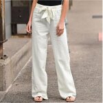 Pantalon baggy en coton et lin pour femme - ecelen - blanc - taille lastique - jambe large - coupe ample ...