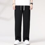 Pantalon baggy homme grande taille elastiquee coupe droite l�ger casual �t� - noir