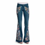 Pantalon bootcut femme jean slim brodé - vitata - bleu - coupe slim Pantalon bootcut femme jean slim brodé - vitata - bleu - coupe slim