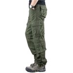 Pantalon cargo en coton pour homme coupe droite grande taille pantalon de travail 8 poches couleur unie ...
