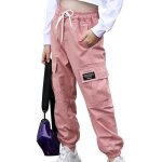 Pantalon cargo enfant fille - findpitaya - taille elastique - multi poche - rose