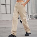 Pantalon cargo femme coton taille haute elastique multipoches - kaki - insfity Pantalon cargo femme coton taille haute elastique multipoches - kaki - insfity