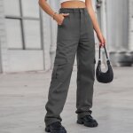 Pantalon cargo femme coton taille haute elastique multipoches pantalon de travail couleur unie confortable ...