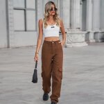 Pantalon cargo femme coton taille haute elastique multipoches pantalon de travail couleur unie confortable ... Pantalon cargo femme coton taille haute elastique multipoches pantalon de travail couleur unie confortable ...