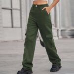 Pantalon cargo femme coton taille haute elastique multipoches pantalon de travail couleur unie confortable ...
