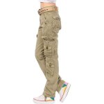 Pantalon cargo femme - streetwear - taille haute - multi poches - kaki