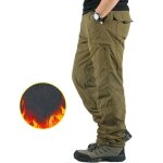 Pantalon cargo hiver homme multi - poches doubl polaire regular droit pantalon de travail en coton couleur ...