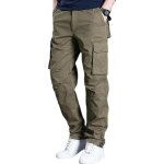 Pantalon cargo homme aievis - droit - multipoches - taille elastique - kaki fonc - vert
