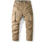 Pantalon cargo hommes - funmoon - multi - poches larges grande taille - kaki - beige - droit