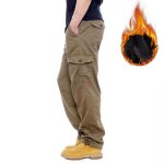 Pantalon cargo homme hiver multi - poches regular droit doubl polaire pantalon de travail en coton couleur ...
